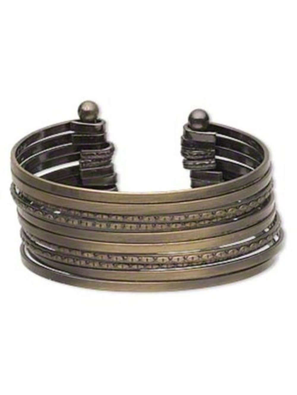 Antiqued Brass Steampunk Grunge 10-Row Smooth and Oval Design Cuff Bracelet